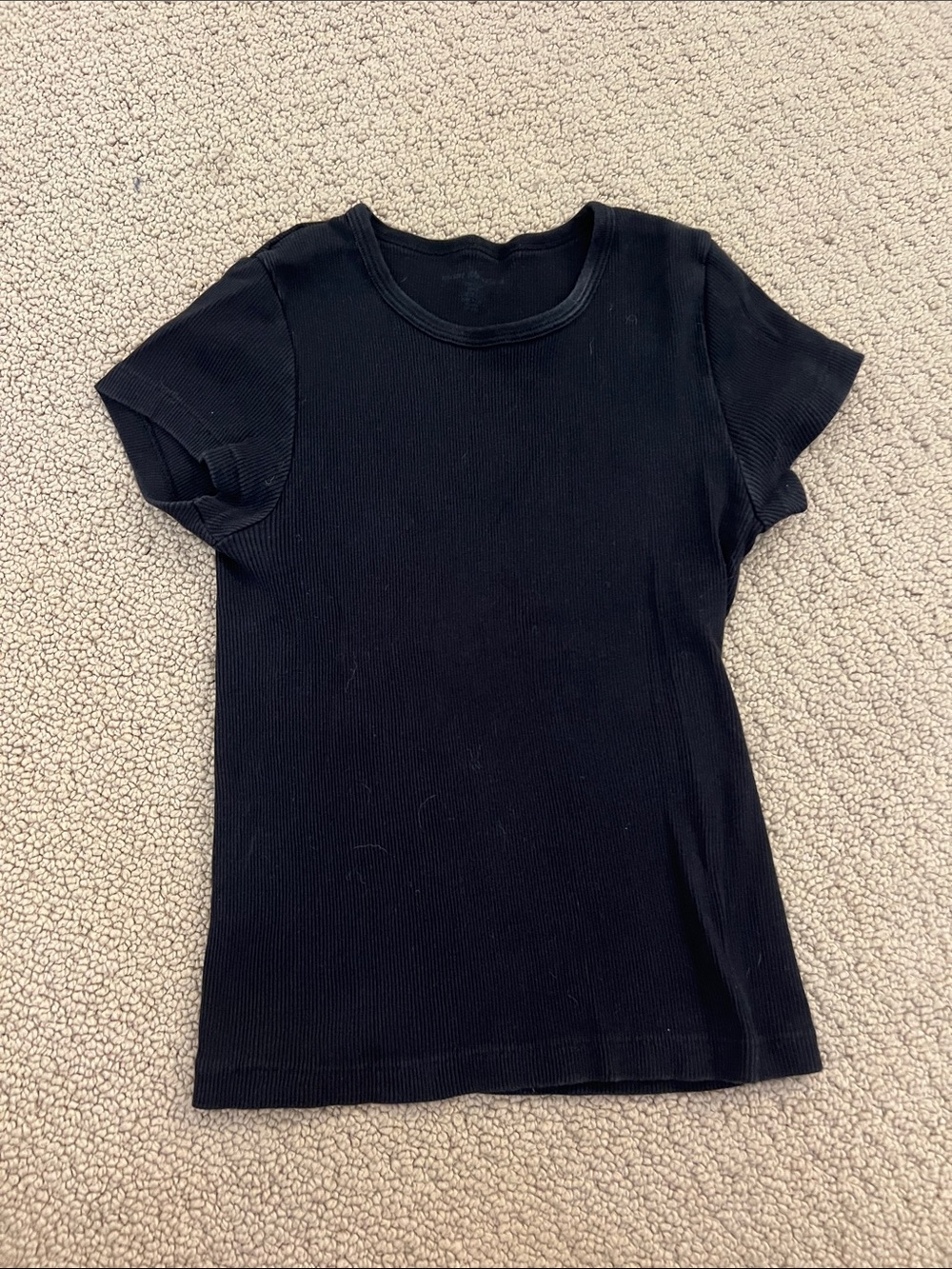 Brandy Melville Black Short Sleeve Ribbed Crewneck Top